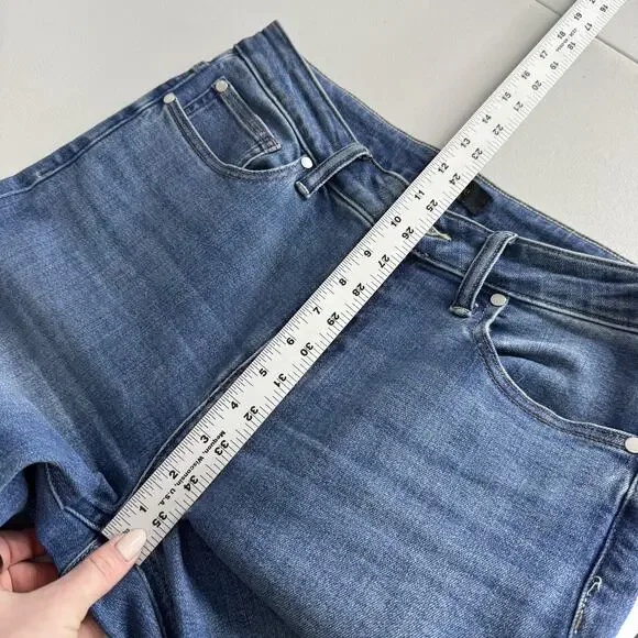 Quince Bella Stretch Straight Jeans Womens 30 Twilight Blue Fray Raw Hem Denim - Picture 9 of 13